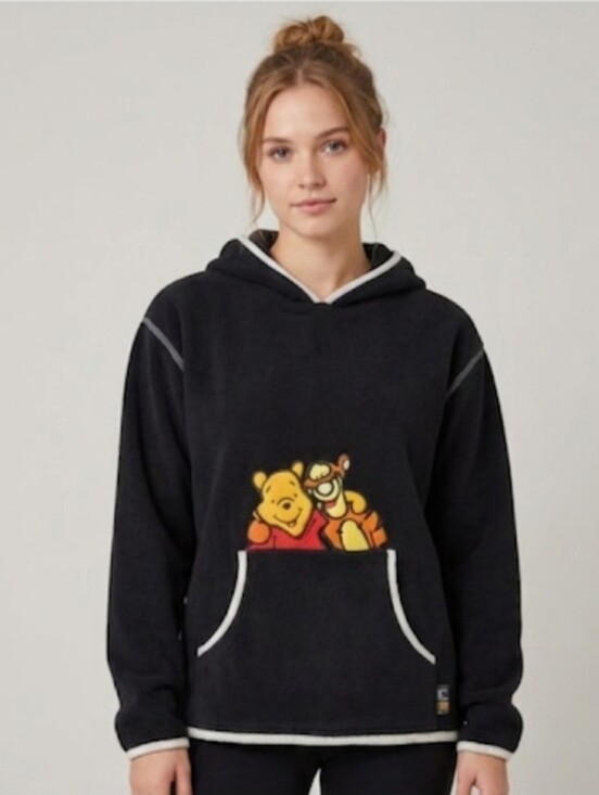 Disney Tops - Disney Pooh And Tigger Vintage Black Fleece Hooded Sweatshirt Women's Size Large